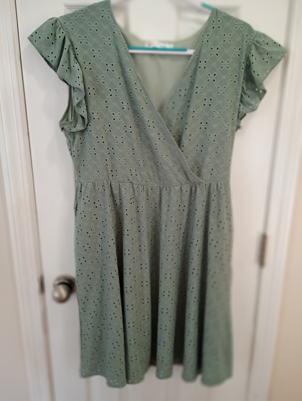 Sage Green Eyelet Wrap Dress